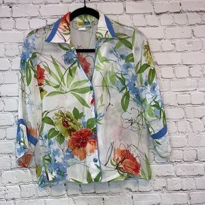 🎓 Vintage Sea Suns Floral Button Up Sheer Coverup